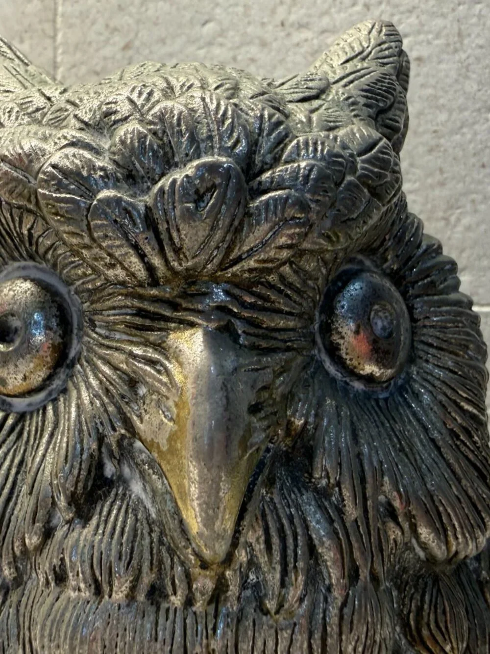 Vintage Owl Figurine, Heavy, Marked MB